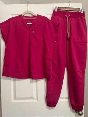 Fabletics Hot Pink Medical Scrub Top and Pant Set